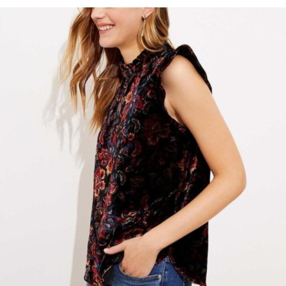 loft crushed velvet floral sleeveless blouse top small